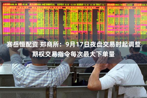 赛岳恒配资 郑商所：9月17日夜盘交易时起调整期权交易指令每次最大下单量